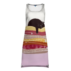 Платье-майка 3D с принтом черный кот на подушках спит в Петрозаводске, 100% полиэстер | полуприлегающий силуэт, широкие бретели, круглый вырез горловины, удлиненный подол сзади. | Тематика изображения на принте: 