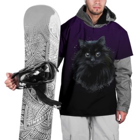 Накидка на куртку 3D с принтом черный кот на фиолетовом фоне в Петрозаводске, 100% полиэстер |  | акварель | глаза | клево | котейка | котенок | котик | котэ | кошак | кошка | красиво | любителю кошек | модно | мяу | подарок | пушистый | рисунок | стильно | темный | черный кот | шерсть