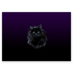Поздравительная открытка с принтом черный кот на фиолетовом фоне в Петрозаводске, 100% бумага | плотность бумаги 280 г/м2, матовая, на обратной стороне линовка и место для марки
 | акварель | глаза | клево | котейка | котенок | котик | котэ | кошак | кошка | красиво | любителю кошек | модно | мяу | подарок | пушистый | рисунок | стильно | темный | черный кот | шерсть