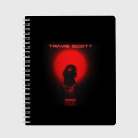 Тетрадь с принтом TRAVIS SCOTT в Петрозаводске, 100% бумага | 48 листов, плотность листов — 60 г/м2, плотность картонной обложки — 250 г/м2. Листы скреплены сбоку удобной пружинной спиралью. Уголки страниц и обложки скругленные. Цвет линий — светло-серый
 | Тематика изображения на принте: america | astroworld | cactus jack | rap | travis scott | usa | wish you were here | америка | зарубежный реп | кактус джек | реп | сша | трэвис скотт