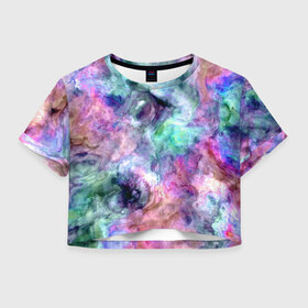 Женская футболка Crop-top 3D с принтом Color splashes в Петрозаводске, 100% полиэстер | круглая горловина, длина футболки до линии талии, рукава с отворотами | абстракция | брызги | гранж | дудлинг | живопись | искусство | краска | паттерн | разводы | текстура | текстуры | фон | цвета