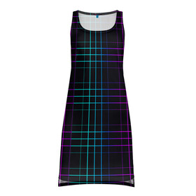 Платье-майка 3D с принтом Neon cell в Петрозаводске, 100% полиэстер | полуприлегающий силуэт, широкие бретели, круглый вырез горловины, удлиненный подол сзади. | геометрия | градиент | квадраты | клетка | клетчатый | линии | неоновый | полосы | популярный | разноцветный | решетка | сетка | текстура | фиолетовый | шотландка | яркий