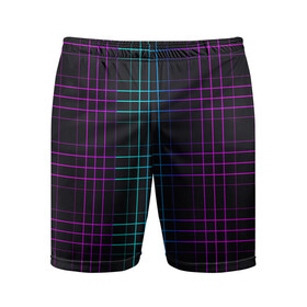 Мужские шорты спортивные с принтом Neon cell в Петрозаводске,  |  | геометрия | градиент | квадраты | клетка | клетчатый | линии | неоновый | полосы | популярный | разноцветный | решетка | сетка | текстура | фиолетовый | шотландка | яркий