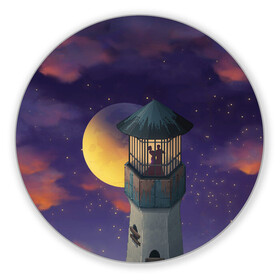 Коврик для мышки круглый с принтом To the Moon 3D в Петрозаводске, резина и полиэстер | круглая форма, изображение наносится на всю лицевую часть | lighthouse | moon | night | pair | silhouettes | stars | to the moon | звёзды | луна | маяк | ночь | пара | силуэты