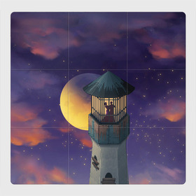 Магнитный плакат 3Х3 с принтом To the Moon 3D в Петрозаводске, Полимерный материал с магнитным слоем | 9 деталей размером 9*9 см | lighthouse | moon | night | pair | silhouettes | stars | to the moon | звёзды | луна | маяк | ночь | пара | силуэты