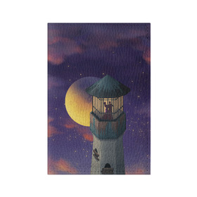 Обложка для паспорта матовая кожа с принтом To the Moon 3D в Петрозаводске, натуральная матовая кожа | размер 19,3 х 13,7 см; прозрачные пластиковые крепления | lighthouse | moon | night | pair | silhouettes | stars | to the moon | звёзды | луна | маяк | ночь | пара | силуэты