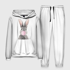 Мужской костюм 3D (с толстовкой) с принтом Заяц в Петрозаводске,  |  | бабл гам.милый заяц | животное | зайка | зая | заяц | кролик | с жевачкой