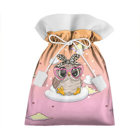 Подарочный 3D мешок с принтом Милая сова на облачках в Петрозаводске, 100% полиэстер | Размер: 29*39 см | девочка | милашка | милая | милая сова | облака | облачка | сова | сова в очках | сова девочка | совенок | совушка