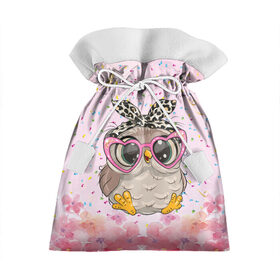 Подарочный 3D мешок с принтом Милая совушка в очках в Петрозаводске, 100% полиэстер | Размер: 29*39 см | девочка | милашка | милая | милая сова | облака | облачка | сова | сова в очках | сова девочка | совенок | совушка