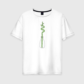 Женская футболка хлопок Oversize с принтом Бамбук в Петрозаводске, 100% хлопок | свободный крой, круглый ворот, спущенный рукав, длина до линии бедер
 | бутылка | домашние растения | зеленый | панда | растения | суккуленты | цветы | чистый | экологический | экология