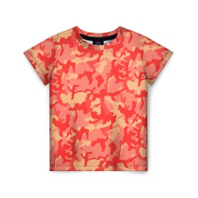 Детская футболка 3D с принтом Оранжевый камуфляж в Петрозаводске, 100% гипоаллергенный полиэфир | прямой крой, круглый вырез горловины, длина до линии бедер, чуть спущенное плечо, ткань немного тянется | camouflage | camuflage | kamouflage | orange | pink | абстракция | камуфляж | комуфляж | оранжевый | пятна | розовый