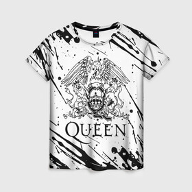 Женская футболка 3D с принтом QUEEN. в Петрозаводске, 100% полиэфир ( синтетическое хлопкоподобное полотно) | прямой крой, круглый вырез горловины, длина до линии бедер | queen | британская рок группа | квин | куин | кьюин | мистер робот | музыка | рами малек | рок | рок музыка | фредди меркьюри