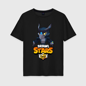 Женская футболка хлопок Oversize с принтом BRAWL STARS CROW BLACK в Петрозаводске, 100% хлопок | свободный крой, круглый ворот, спущенный рукав, длина до линии бедер
 | bibi | brawl stars | crow | leon | leon shark | max | mecha crow | mr.p | phoenix | sally leon | sprout | stars | unicorn | virus 8 bit | werewolf | биби | ворон | леон | оборотень | пингвин