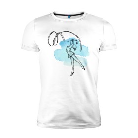 Мужская футболка премиум с принтом художественная гимнастика в Петрозаводске, 92% хлопок, 8% лайкра | приталенный силуэт, круглый вырез ворота, длина до линии бедра, короткий рукав | гимнастика | гимнастка | девушка | танец | художественная гимнастика