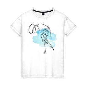 Женская футболка хлопок с принтом художественная гимнастика в Петрозаводске, 100% хлопок | прямой крой, круглый вырез горловины, длина до линии бедер, слегка спущенное плечо | гимнастика | гимнастка | девушка | танец | художественная гимнастика