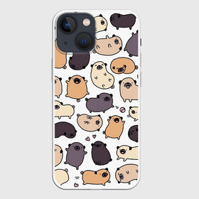 Чехол для iPhone 13 mini с принтом Милые мопсы в Петрозаводске,  |  | кремовый | мопс | мопсы | рыжий | серый | собака | черный