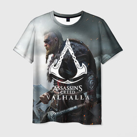 Мужская футболка 3D с принтом ASSASSIN`S CREED VALHALLA в Петрозаводске, 100% полиэфир | прямой крой, круглый вырез горловины, длина до линии бедер | slayer | valhalla | vikings | асасин | ассасин крид | ассассин | вальхалла | викинги | тамплиеры
