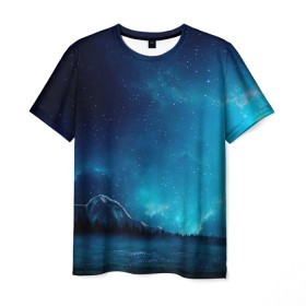 Мужская футболка 3D с принтом Ночное поле в Петрозаводске, 100% полиэфир | прямой крой, круглый вырез горловины, длина до линии бедер | Тематика изображения на принте: горы | звёздное небо | небо | ночь | облака | поле