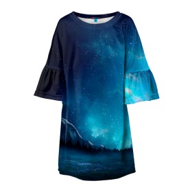 Детское платье 3D с принтом Ночное поле в Петрозаводске, 100% полиэстер | прямой силуэт, чуть расширенный к низу. Круглая горловина, на рукавах — воланы | горы | звёздное небо | небо | ночь | облака | поле