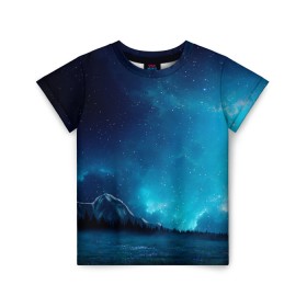 Детская футболка 3D с принтом Ночное поле в Петрозаводске, 100% гипоаллергенный полиэфир | прямой крой, круглый вырез горловины, длина до линии бедер, чуть спущенное плечо, ткань немного тянется | горы | звёздное небо | небо | ночь | облака | поле