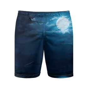 Мужские шорты спортивные с принтом Ночное поле в Петрозаводске,  |  | луна | небо | ночь | облака | поле