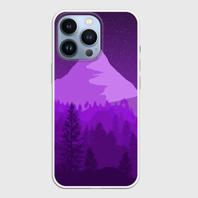Чехол для iPhone 13 Pro с принтом Ночные горы в Петрозаводске,  |  | горы | звёздное небо | звёзды | лес | небо | ночь | фиолетовый