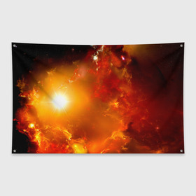 Флаг-баннер с принтом Солнечное облако в Петрозаводске, 100% полиэстер | размер 67 х 109 см, плотность ткани — 95 г/м2; по краям флага есть четыре люверса для крепления | звёзды | космос | огонь | оранжевый | супер новая | туманность