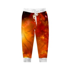 Детские брюки 3D с принтом Солнечное облако в Петрозаводске, 100% полиэстер | манжеты по низу, эластичный пояс регулируется шнурком, по бокам два кармана без застежек, внутренняя часть кармана из мелкой сетки | звёзды | космос | огонь | оранжевый | супер новая | туманность