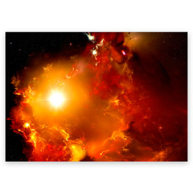 Поздравительная открытка с принтом Солнечное облако в Петрозаводске, 100% бумага | плотность бумаги 280 г/м2, матовая, на обратной стороне линовка и место для марки
 | Тематика изображения на принте: звёзды | космос | огонь | оранжевый | супер новая | туманность