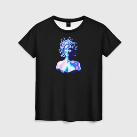 Женская футболка 3D с принтом WAPORWAVE в Петрозаводске, 100% полиэфир ( синтетическое хлопкоподобное полотно) | прямой крой, круглый вырез горловины, длина до линии бедер | Тематика изображения на принте: waporwave | блеск | голография | медуза