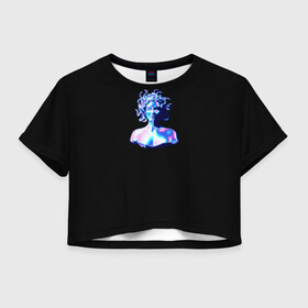 Женская футболка Crop-top 3D с принтом WAPORWAVE в Петрозаводске, 100% полиэстер | круглая горловина, длина футболки до линии талии, рукава с отворотами | Тематика изображения на принте: waporwave | блеск | голография | медуза