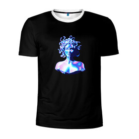 Мужская футболка 3D спортивная с принтом WAPORWAVE в Петрозаводске, 100% полиэстер с улучшенными характеристиками | приталенный силуэт, круглая горловина, широкие плечи, сужается к линии бедра | Тематика изображения на принте: waporwave | блеск | голография | медуза