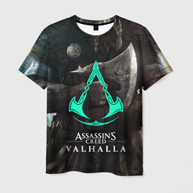 Мужская футболка 3D с принтом ASSASSINS CREED VALHALLA в Петрозаводске, 100% полиэфир | прямой крой, круглый вырез горловины, длина до линии бедер | s creed | ассасин | ассасин крид. | скандинавия