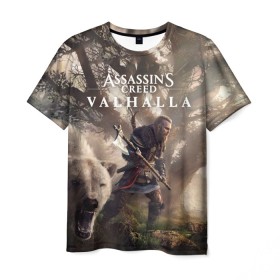 Мужская футболка 3D с принтом Assassin’s Creed Valhalla в Петрозаводске, 100% полиэфир | прямой крой, круглый вырез горловины, длина до линии бедер | action | creed | eivor | rpg | ubisoft | valhalla | viking | vikings | англия | ассасин | ассасина | вальгалла | викинг | викинги | кредо | эйвор