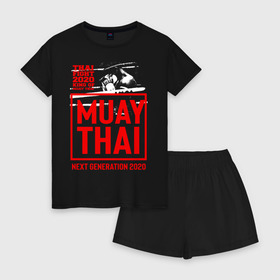 Женская пижама с шортиками хлопок с принтом MUAY THAI в Петрозаводске, 100% хлопок | футболка прямого кроя, шорты свободные с широкой мягкой резинкой | boxing | fight | kickboxing | mma | muay thai | боец | бокс | мма | муай тай | тайский бокс