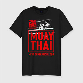 Мужская футболка хлопок Slim с принтом MUAY THAI в Петрозаводске, 92% хлопок, 8% лайкра | приталенный силуэт, круглый вырез ворота, длина до линии бедра, короткий рукав | boxing | fight | kickboxing | mma | muay thai | боец | бокс | мма | муай тай | тайский бокс