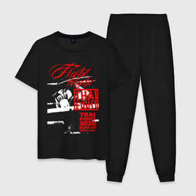 Мужская пижама хлопок с принтом Fight night Muay Thai в Петрозаводске, 100% хлопок | брюки и футболка прямого кроя, без карманов, на брюках мягкая резинка на поясе и по низу штанин
 | boxing | fight night | kikcboxing | mma | muay thai | муай тай | тайский бокс