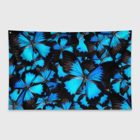 Флаг-баннер с принтом Рой бабочек в Петрозаводске, 100% полиэстер | размер 67 х 109 см, плотность ткани — 95 г/м2; по краям флага есть четыре люверса для крепления | бабочки | рой | синий | черный