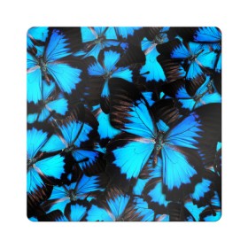 Магнит виниловый Квадрат с принтом Рой бабочек в Петрозаводске, полимерный материал с магнитным слоем | размер 9*9 см, закругленные углы | бабочки | рой | синий | черный