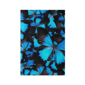 Обложка для паспорта матовая кожа с принтом Рой бабочек в Петрозаводске, натуральная матовая кожа | размер 19,3 х 13,7 см; прозрачные пластиковые крепления | бабочки | рой | синий | черный