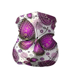 Бандана-труба 3D с принтом Фиолетовые бабочки в Петрозаводске, 100% полиэстер, ткань с особыми свойствами — Activecool | плотность 150‒180 г/м2; хорошо тянется, но сохраняет форму | бабочка | фиолетовый | цветы