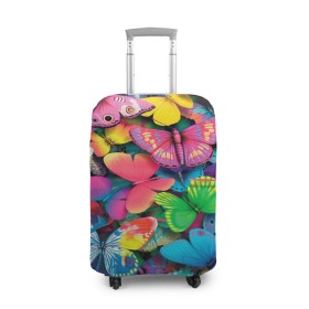 Чехол для чемодана 3D с принтом Радужный рой в Петрозаводске, 86% полиэфир, 14% спандекс | двустороннее нанесение принта, прорези для ручек и колес | бабочка | бабочки | белый | бирюзовый | зеленый | красный | розовый | серый | синий | фиолетовый | яркий цвет