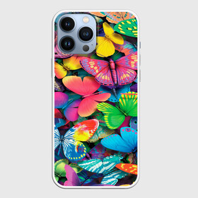 Чехол для iPhone 13 Pro Max с принтом Радужный рой в Петрозаводске,  |  | бабочка | бабочки | белый | бирюзовый | зеленый | красный | розовый | серый | синий | фиолетовый | яркий цвет