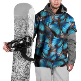 Накидка на куртку 3D с принтом Небесный рой в Петрозаводске, 100% полиэстер |  | бабочка | бабочки | белый | синий | черный | яркий цвет