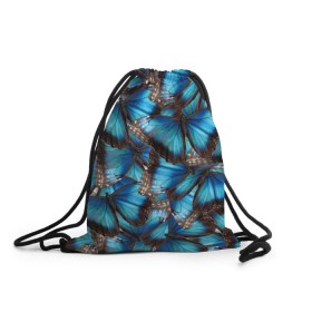 Рюкзак-мешок 3D с принтом Небесный рой в Петрозаводске, 100% полиэстер | плотность ткани — 200 г/м2, размер — 35 х 45 см; лямки — толстые шнурки, застежка на шнуровке, без карманов и подкладки | бабочка | бабочки | белый | синий | черный | яркий цвет