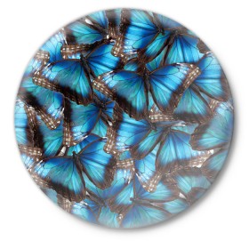 Значок с принтом Небесный рой в Петрозаводске,  металл | круглая форма, металлическая застежка в виде булавки | бабочка | бабочки | белый | синий | черный | яркий цвет