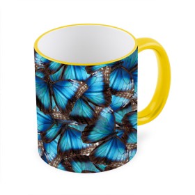 Кружка с принтом Небесный рой в Петрозаводске, керамика | ёмкость 330 мл | бабочка | бабочки | белый | синий | черный | яркий цвет