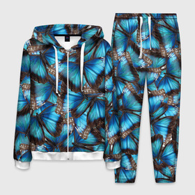 Мужской костюм 3D с принтом Небесный рой в Петрозаводске, 100% полиэстер | Манжеты и пояс оформлены тканевой резинкой, двухслойный капюшон со шнурком для регулировки, карманы спереди | бабочка | бабочки | белый | синий | черный | яркий цвет
