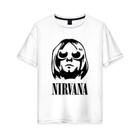 Женская футболка хлопок Oversize с принтом NIRVANA в Петрозаводске, 100% хлопок | свободный крой, круглый ворот, спущенный рукав, длина до линии бедер
 | nirvana | nirvana smells | nirvana smells like | teen spirit | курт кобейн | нирвана | нирвана песни.