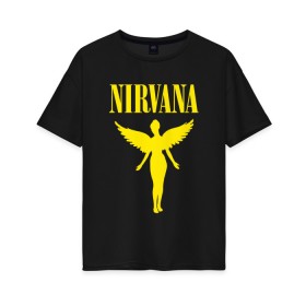 Женская футболка хлопок Oversize с принтом NIRVANA в Петрозаводске, 100% хлопок | свободный крой, круглый ворот, спущенный рукав, длина до линии бедер
 | nirvana | nirvana smells | nirvana smells like | teen spirit | курт кобейн | нирвана | нирвана песни.